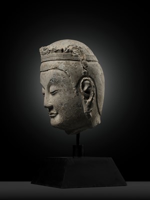 Lot 335 - A LIMESTONE HEAD OF A BODHISATTVA, NORTHERN QI DYNASTY, 6TH CENTURY