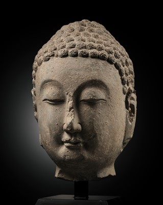 Lot 336 - A FINE LIMESTONE HEAD OF BUDDHA, NORTHERN QI DYNASTY