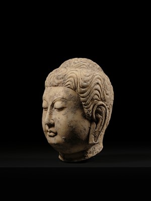 Lot 51 - A MARBLE HEAD OF BUDDHA, TANG DYNASTY