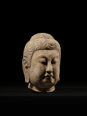Lot 51 - A MARBLE HEAD OF BUDDHA, TANG DYNASTY