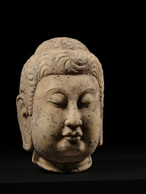 Lot 51 - A MARBLE HEAD OF BUDDHA, TANG DYNASTY