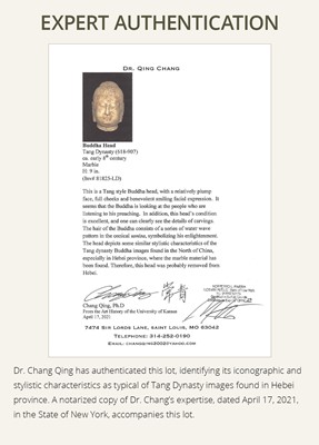 Lot 51 - A MARBLE HEAD OF BUDDHA, TANG DYNASTY