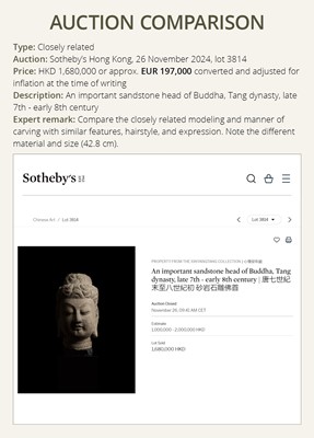 Lot 51 - A MARBLE HEAD OF BUDDHA, TANG DYNASTY