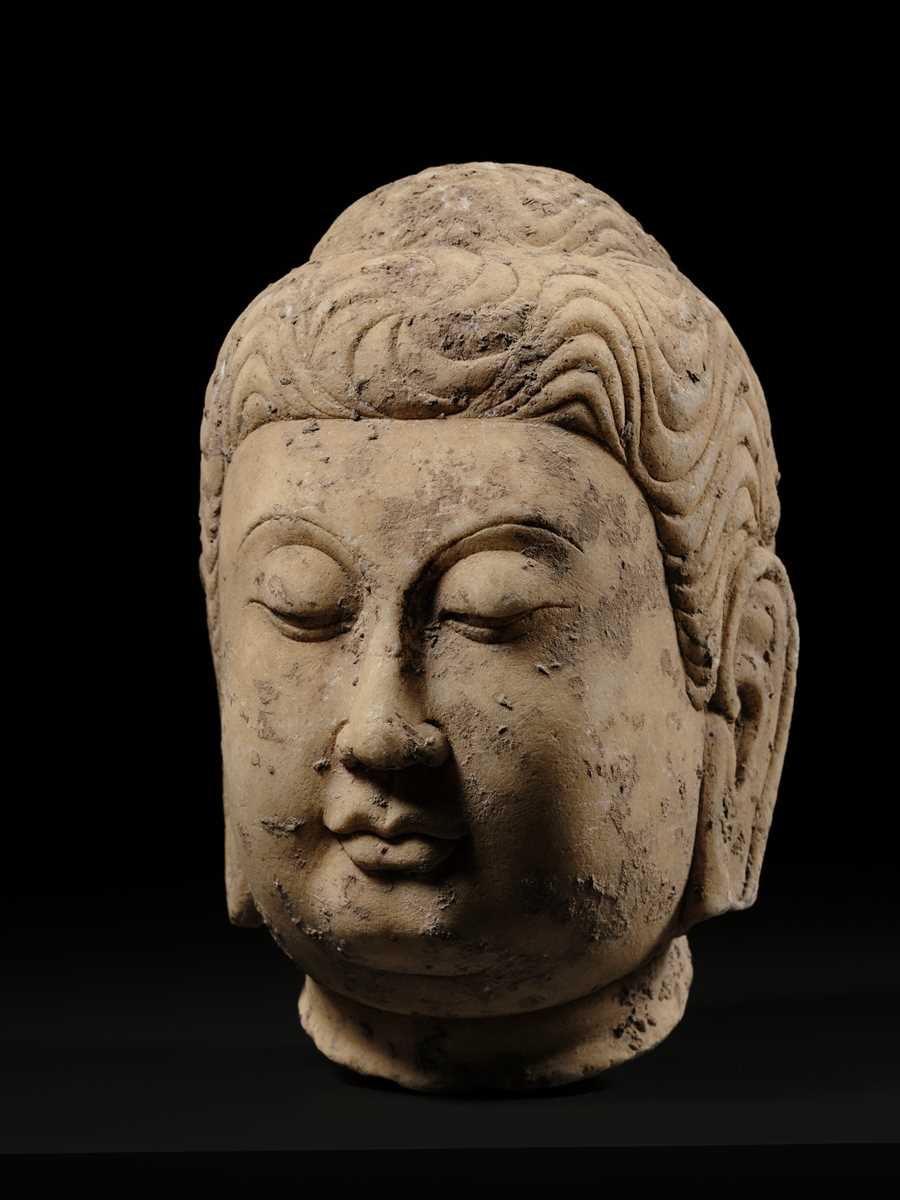Lot 51 - A MARBLE HEAD OF BUDDHA, TANG DYNASTY
