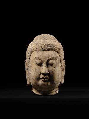 Lot 51 - A MARBLE HEAD OF BUDDHA, TANG DYNASTY
