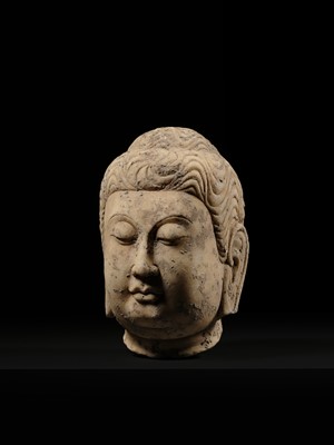 Lot 51 - A MARBLE HEAD OF BUDDHA, TANG DYNASTY