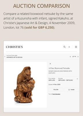 Lot 190 - KAKUHO: A FINE WOOD NETSUKE OF A KARAKO