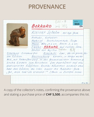 Lot 190 - KAKUHO: A FINE WOOD NETSUKE OF A KARAKO