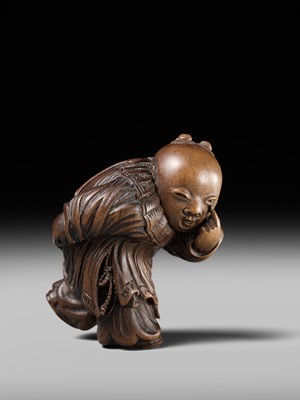 Lot 190 - KAKUHO: A FINE WOOD NETSUKE OF A KARAKO