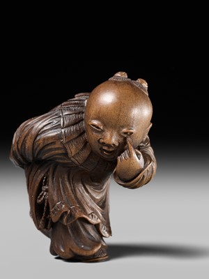 Lot 190 - KAKUHO: A FINE WOOD NETSUKE OF A KARAKO