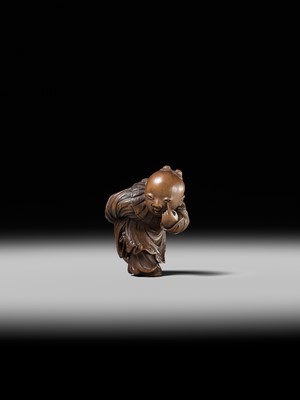 Lot 190 - KAKUHO: A FINE WOOD NETSUKE OF A KARAKO