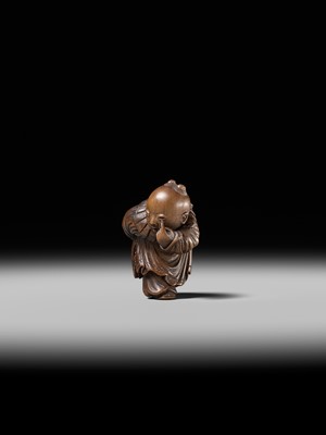 Lot 190 - KAKUHO: A FINE WOOD NETSUKE OF A KARAKO