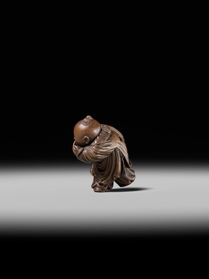 Lot 190 - KAKUHO: A FINE WOOD NETSUKE OF A KARAKO