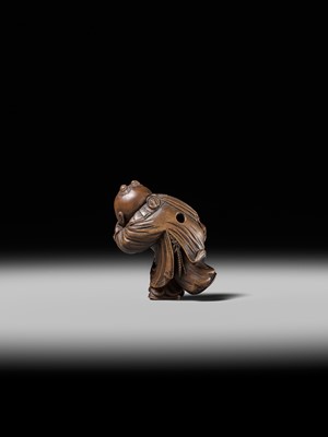 Lot 190 - KAKUHO: A FINE WOOD NETSUKE OF A KARAKO