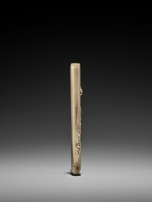 Lot 283 - RYUSAI: A STAG ANTLER KISERUZUTSU WITH BUDDHIST IMAGERY