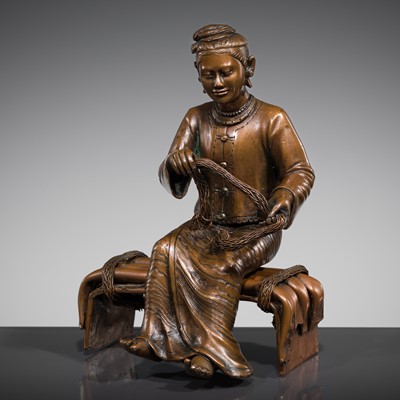 Lot 445 - A FINE BRONZE FIGURE OF A FURNITURE MAKER, PEGU, EARLY 20TH CENTURY