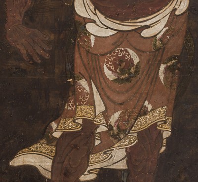 AN EXCEPTIONALLY RARE AND IMPRESSIVE TWO-PANEL BYOBU SCREEN DEPICTING NIO GUARDIANS, KAMAKURA TO EARLY MUROMACHI