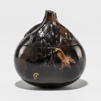 Lot 395 - KANSAI: A LACQUERED WOOD TONKOTSU IN FORM OF AN EGGPLANT