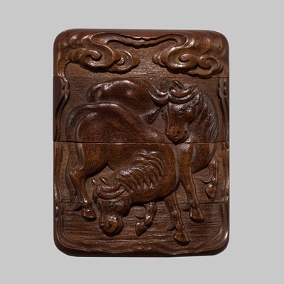 Lot 28 - KOMATSU MITSUKATA: A FINE THREE-CASE WOOD INRO WITH HORSES