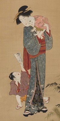 Lot 260 - KATSUKAWA SHUNSHO (1726-1793): BIJIN AND CHILDREN AT NEW YEAR