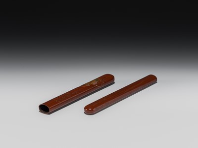IKEDA TAISHIN AND OONISHI YUSAI: A FINE INLAID AND LACQUERED WOOD KISERUZUTSU (PIPE CASE)