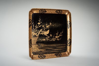 Lot 142 - ZOHIKO: A PAIR OF GOLD LACQUER TRAYS WITH BIRDS