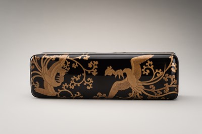 Lot 125 - A BLACK-LACQUER FUBAKO (DOCUMENT BOX) WITH HO-O BIRDS