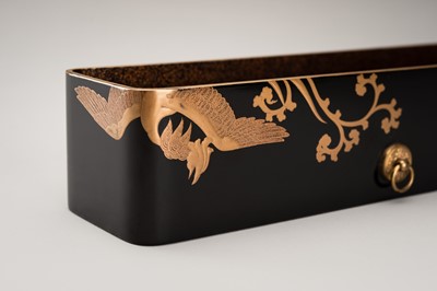 Lot 125 - A BLACK-LACQUER FUBAKO (DOCUMENT BOX) WITH HO-O BIRDS