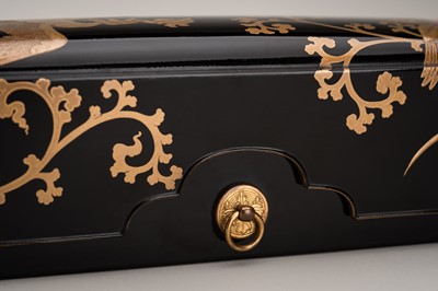 Lot 125 - A BLACK-LACQUER FUBAKO (DOCUMENT BOX) WITH HO-O BIRDS