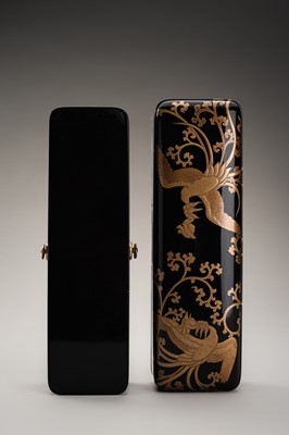 Lot 125 - A BLACK-LACQUER FUBAKO (DOCUMENT BOX) WITH HO-O BIRDS