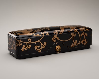 Lot 125 - A BLACK-LACQUER FUBAKO (DOCUMENT BOX) WITH HO-O BIRDS