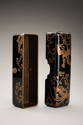 Lot 125 - A BLACK-LACQUER FUBAKO (DOCUMENT BOX) WITH HO-O BIRDS