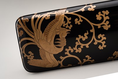 Lot 125 - A BLACK-LACQUER FUBAKO (DOCUMENT BOX) WITH HO-O BIRDS