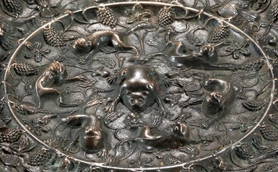 Lot 382 - A LARGE ‘LION AND GRAPEVINE’ BRONZE MIRROR, TANG DYNASTY