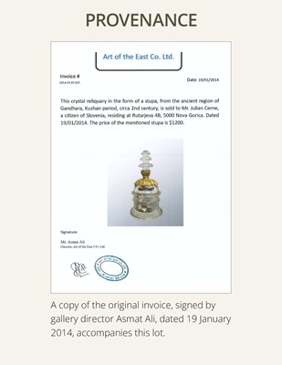 Lot 177 - A ROCK CRYSTAL AND GOLD RELIQUARY IN THE FORM OF A STUPA, ANCIENT REGION OF GANDHARA, 1ST-3RD CENTURY