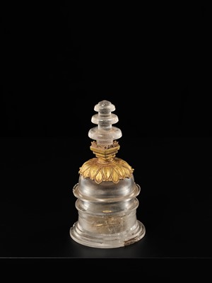 Lot 177 - A ROCK CRYSTAL AND GOLD RELIQUARY IN THE FORM OF A STUPA, ANCIENT REGION OF GANDHARA, 1ST-3RD CENTURY