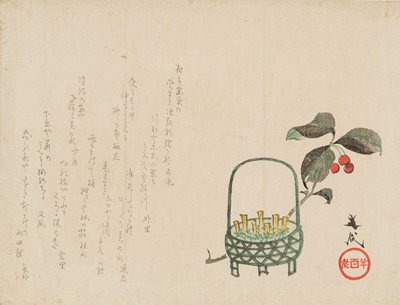 A SIGNED SURIMONO DEPICTING A BASKET OF BAMBOO SHOOTS, SCHOOL OF TANI BUNCHO