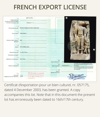 Lot 196 - A PALE PINK SANDSTONE STELE OF VISHNU VARAHA, THE COSMIC BOAR