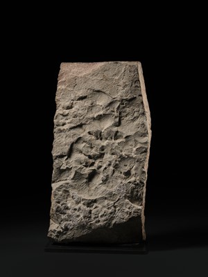 Lot 196 - A PALE PINK SANDSTONE STELE OF VISHNU VARAHA, THE COSMIC BOAR