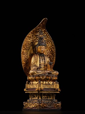 Lot 73 - A SUPERB GILT-LACQUERED WOOD FIGURE OF MONJU BOSATSU (MANJUSHRI), DATED 1711