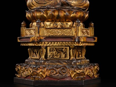 Lot 73 - A SUPERB GILT-LACQUERED WOOD FIGURE OF MONJU BOSATSU (MANJUSHRI), DATED 1711