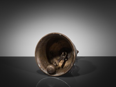Lot 639 - A LARGE ‘HANUMAN’ BRONZE BELL, GHANTI