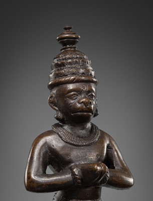 Lot 639 - A LARGE ‘HANUMAN’ BRONZE BELL, GHANTI