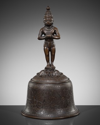 Lot 639 - A LARGE ‘HANUMAN’ BRONZE BELL, GHANTI