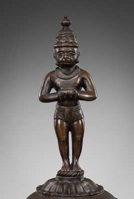 Lot 639 - A LARGE ‘HANUMAN’ BRONZE BELL, GHANTI