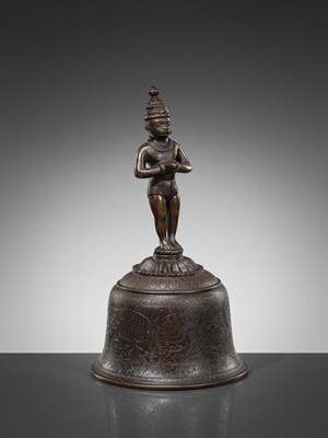 Lot 639 - A LARGE ‘HANUMAN’ BRONZE BELL, GHANTI