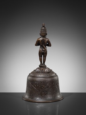 Lot 639 - A LARGE ‘HANUMAN’ BRONZE BELL, GHANTI