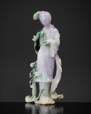 Lot 478 - A LAVENDER JADEITE FIGURE OF A MEIREN, 19TH TO EARLY 20TH CENTURY