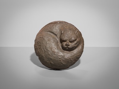 Lot 176 - A STONEWARE BOX AND COVER IN THE FORM OF A TIGER