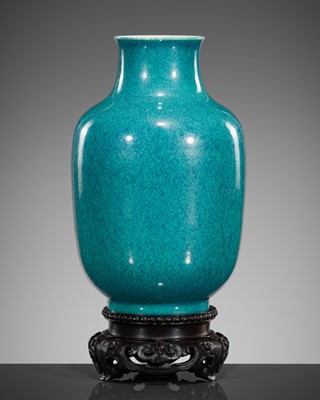 Lot 596 - A ROBIN'S-EGG GLAZED LANTERN VASE, GUANGXU MARK AND PERIOD